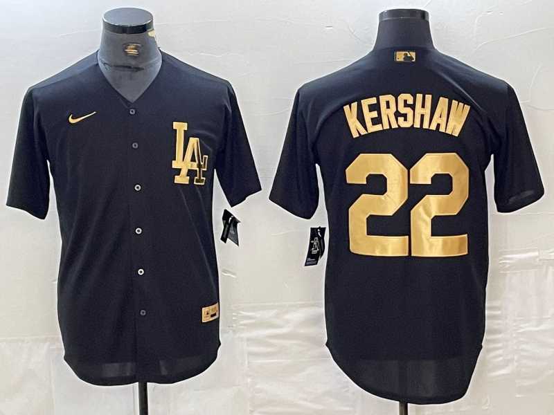 Men%27s Los Angeles Dodgers #22 Clayton Kershaw Black Gold Cool Base Stitched Jersey